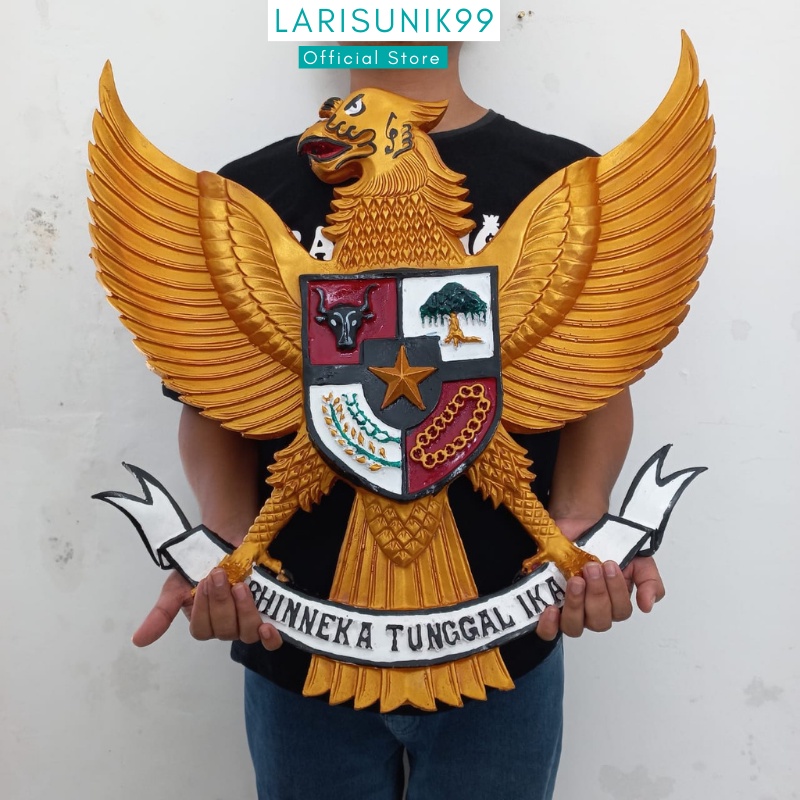 Hiasan Dinding Pajangan Garuda Pancasila Gold Fiber Ukir Hiasan Ruangan Perlengkapan Dekorasi Pajangan Dinding Rumah Kantor Sekolah Lambang Negara Indonesia Burung Garuda Gold Fiber Besar 3D 57x57cm Premium