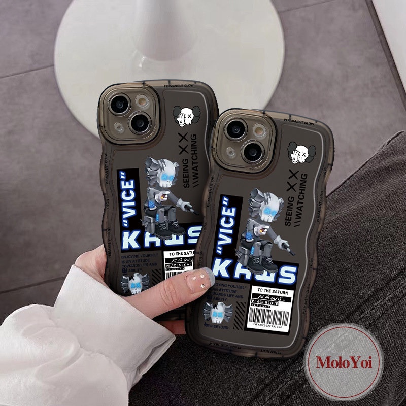 IPHONE Casing Beruang Lucu Kaws Lucu Gloomy Kompatibel Untuk Iphone11Xr 13 12 14 Pro Max 6 6S 7 8 Plus 11Pro Max X XS Max SE 2020 Wavy Edge Black Soft TPU Back Cover