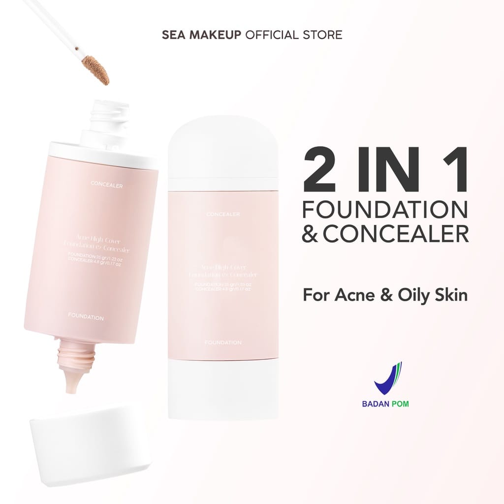 Sea Makeup Acne 2 in 1 High Cover Foundation Concealer Salicylic Acid Niacinamide Centella Asiatic