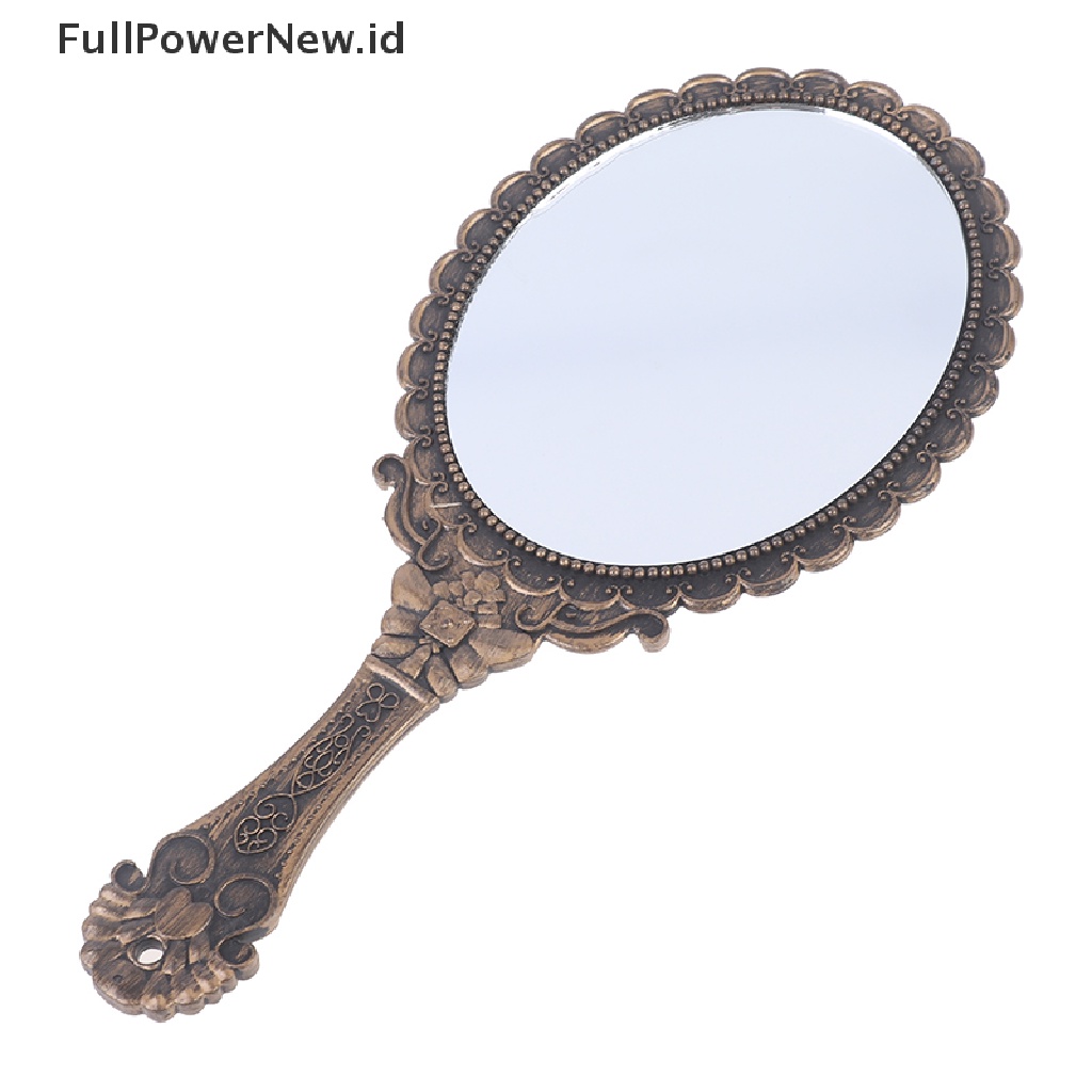 Power Vintage Ukir Handheld Vanity Mirror Kaca Rias Cermin Tangan Gagang Kosmetik ID