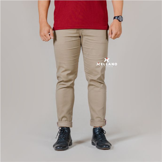 Chinos Panjang Pria Melar Dewasa Cream Ezra Series Slimfit Jumbo Santai 27-38