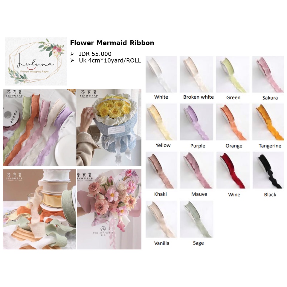 

Luluna / Flower Mermaid Ribbon/wrapping paper/kertas kado/kertas bunga buket/pita bunga/pita kado/pita wedding