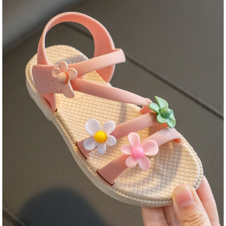 GROSIRTAS LV0207 Sandal Anak Perempuan Import Motif Zig-Zag Flower Tali Belakang