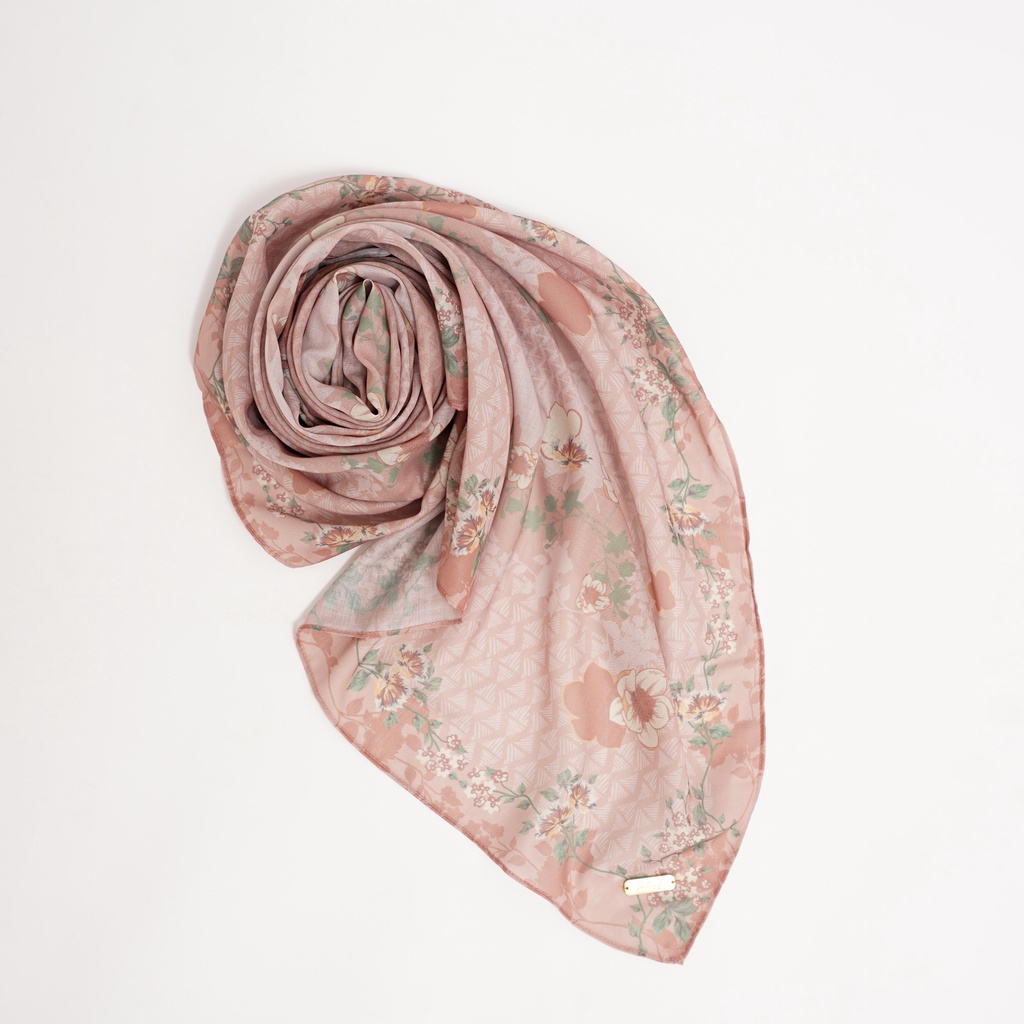 ALIF HIJAB SEGI EMPAT MOTIF PARIS PREMIUM KOREA - SUNFLOWER IN PEACH NECTAR ( SPR-D1-002 )