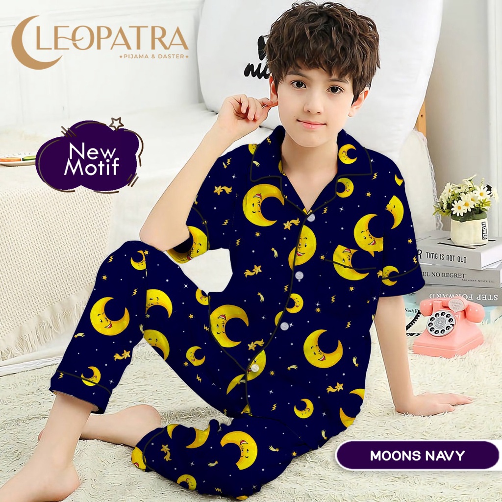 Cleopatra Piyama Remaja Laki Usia 12-14 Tahun (size M) Baju Tidur Motif Karakter Celana Panjang Lengan Pendek