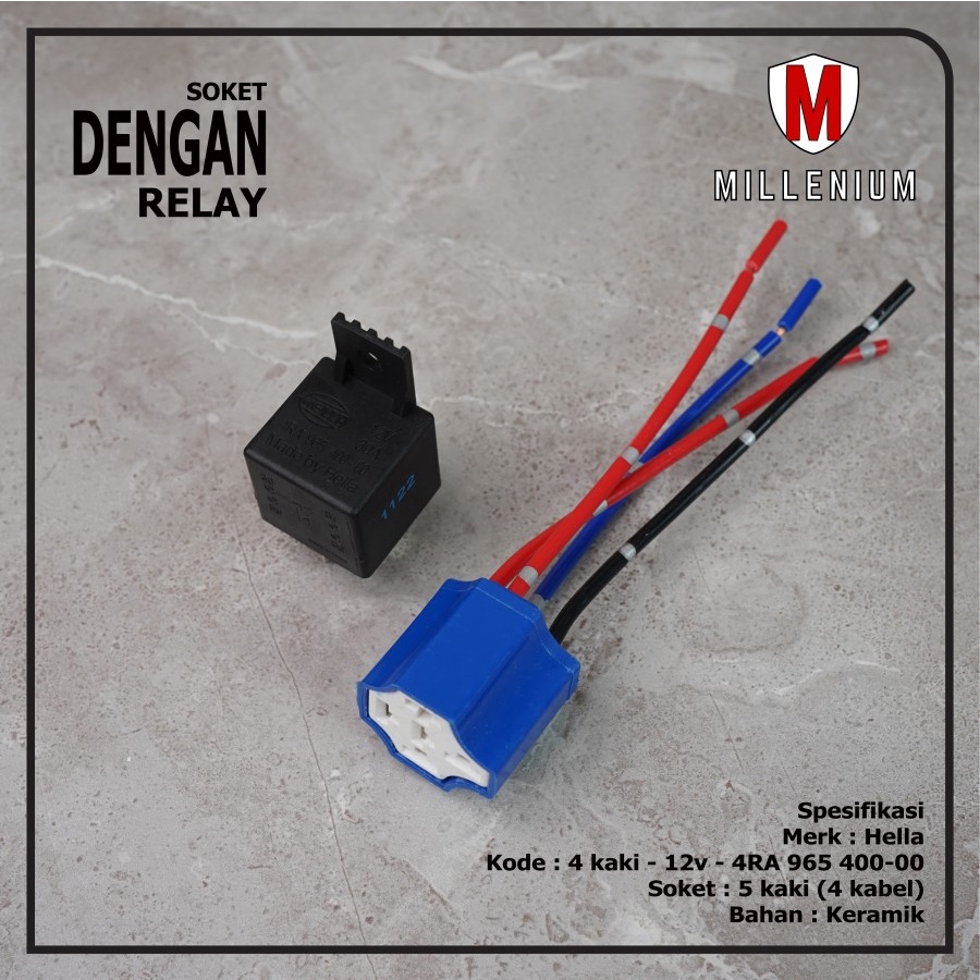 SOKET RELAY KERAMIK + RELAY BOSCH 4 KAKI 12V / RELAY HELLA 4 KAKI 12V / 0 98 AHO 140
