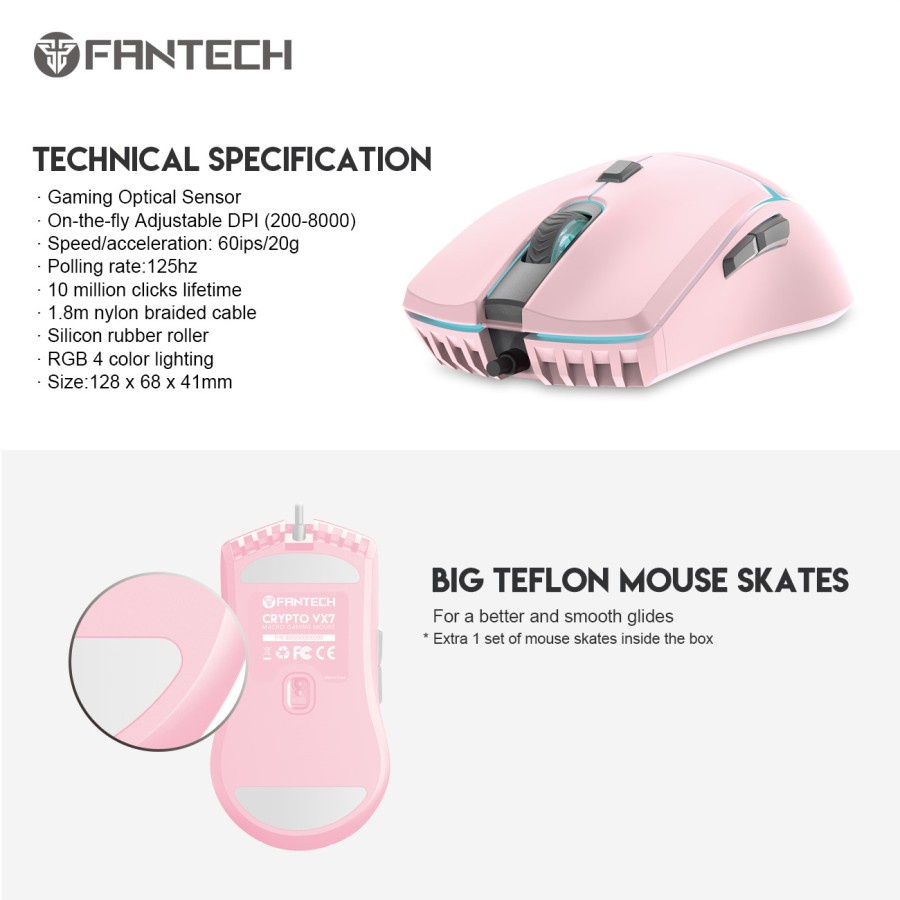 Mouse Fantech CRYPTO VX7 Gaming Macro - Pink Sakura Edition
