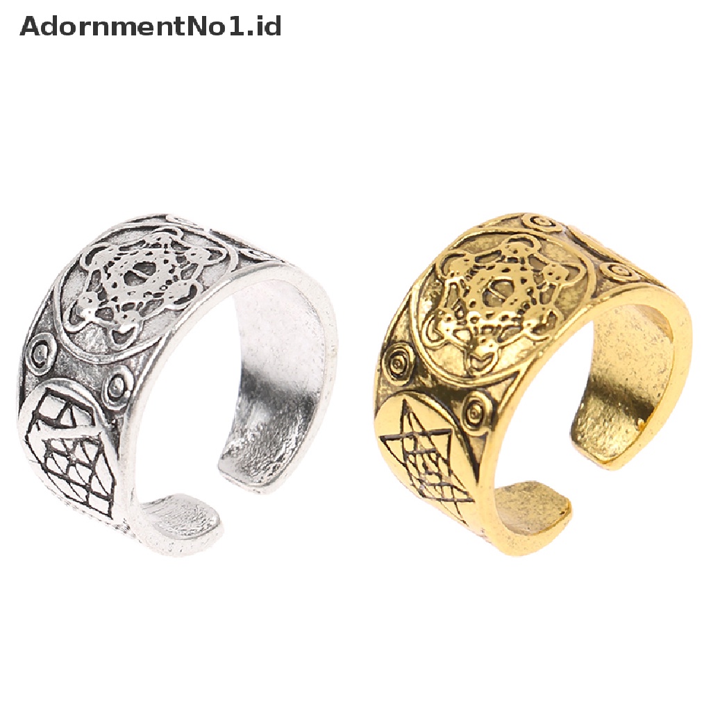 [AdornmentNo1] Vintage Enam Menunjuk Bintang Solomon Cincin Warrior Malaikat Agung Metatron Jimat Totem Adjustable Ring Jimat Perhiasan Punk Alloy Jari Cincin Hadiah [ID]