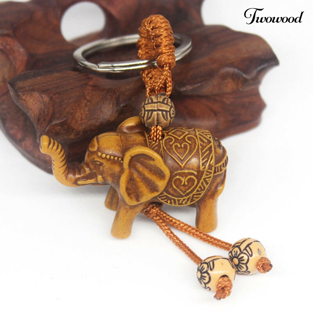 Twowood Lucky Elephant Resin Pendant Keychain Gantungan Kunci Mobil Tempat Tas Dompet Dekorasi Hadiah