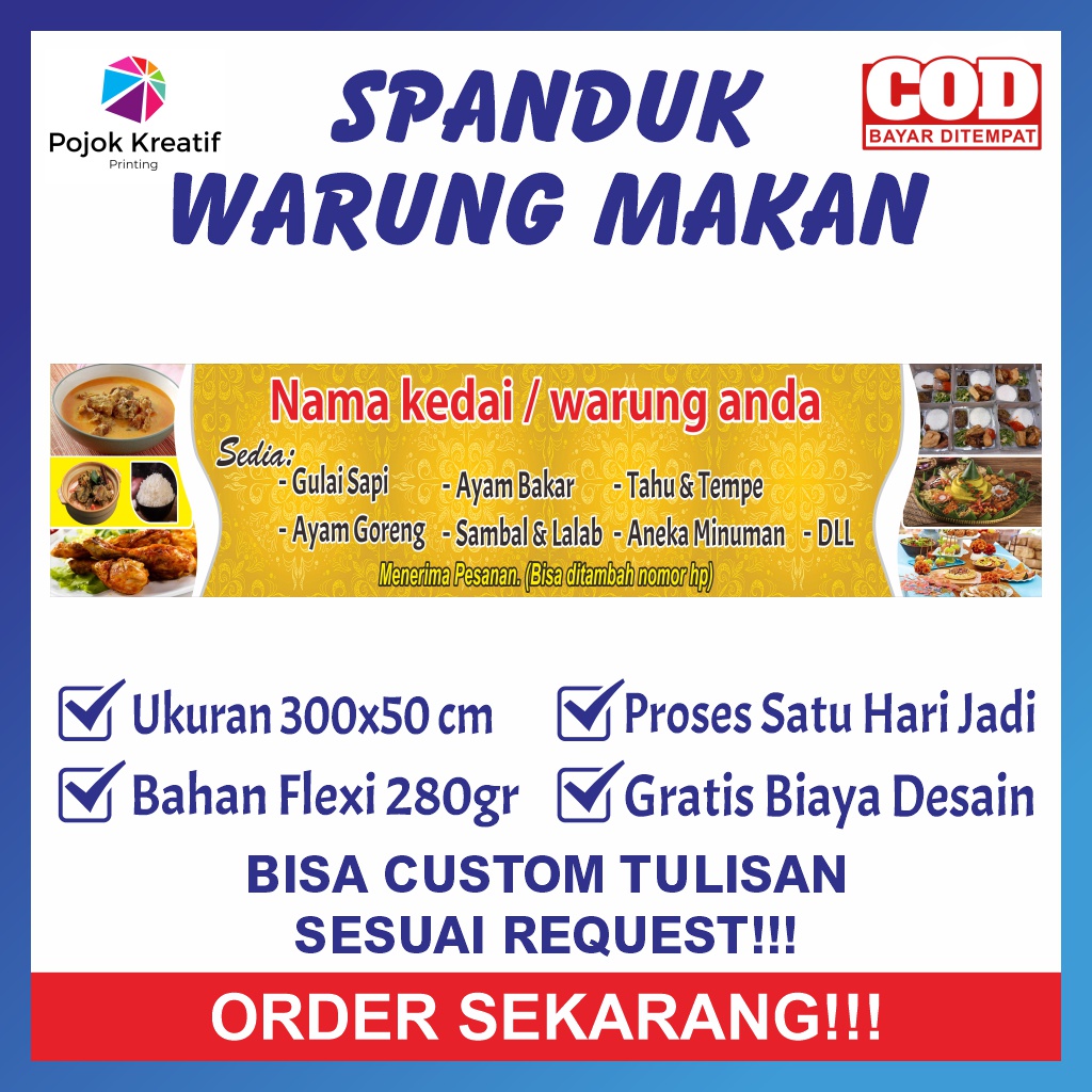 Spanduk Sepanduk Banner Benner Baner Bener Backdrop Plang Jualan Warung Warteg Makanan Gulai Gultik 