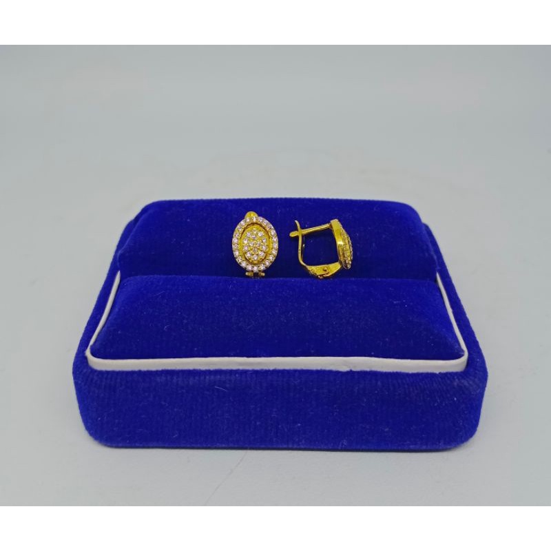 anting jepit oval mp full/ anting perak asli silver 925 lapis emas/ anting fashion wanita impor