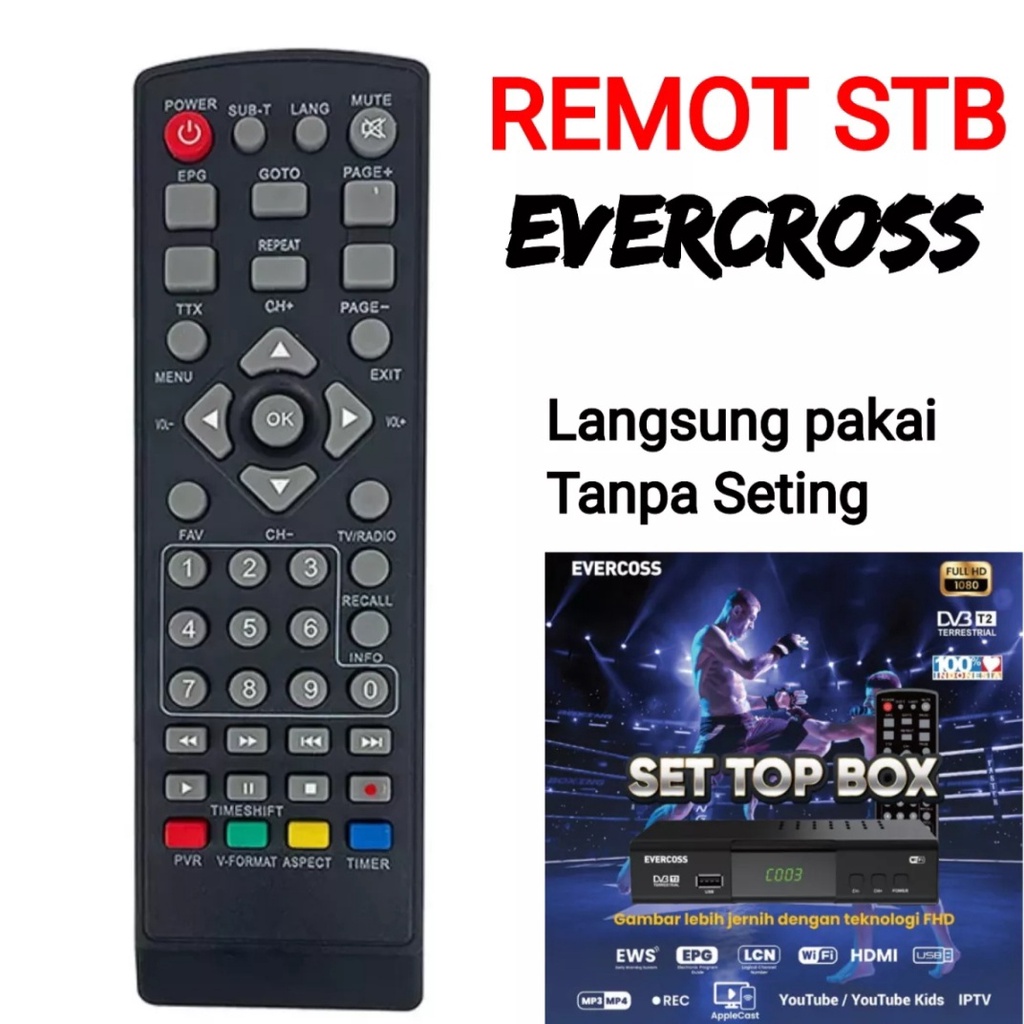 REMOT DIGITAL STB EVERCROSS REMOT SET TOP BOX TV DIGITAL EVERCROS Tanpa setting/Everkros