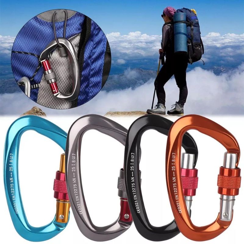 Carabiner Professional Safety Climbing 25kN Aluminium D Locking Karabiner Panjat Tebing