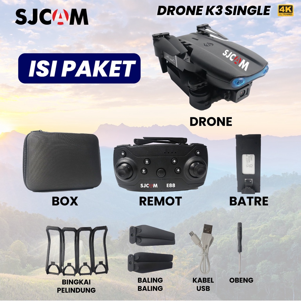 Drone K3 Single Kamera Remote Control Jarak Jauh Charging Usb Battery Pengintai Terbang Helikopter Lengkap