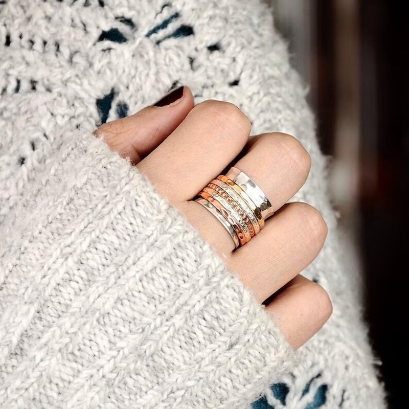 Cincin Kecemasan Untuk Wanita Bulan Bintang Rantai Spinner Fidgets Rings Berputar Bebas Berputar Anti Stres Pria