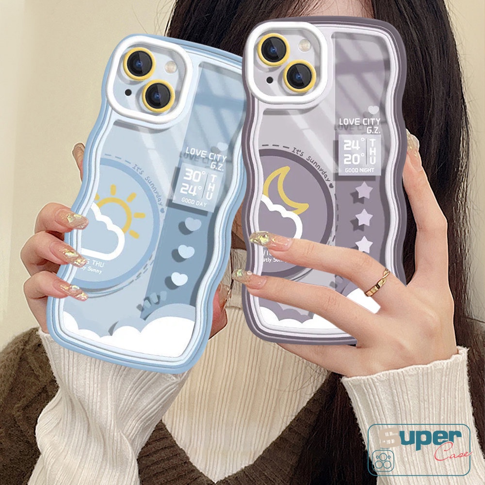 Untuk Realme C55 10 9 8 C33 C35 5 6i C12 C15 8Pro C30 C25 C25Y C17 C21Y C11 C25s C20 C20A 9Pro+9i 8i C3 7i 5i 7pasangan Hari Malam Ramalan Cuaca Lembut TPU Wavy Edge Phone Case