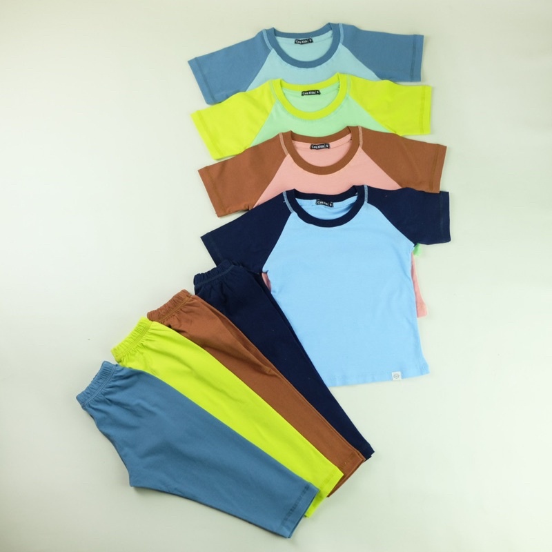 Setelan anak Raglan laki-laki &amp; baju Piyama perempuan Daily home wear bahan combed 30s by Caiskids