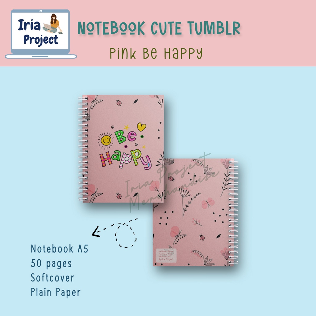 

Journal Book / Notebook Aesthetic lettering Quotes Be Happy A5 Plain