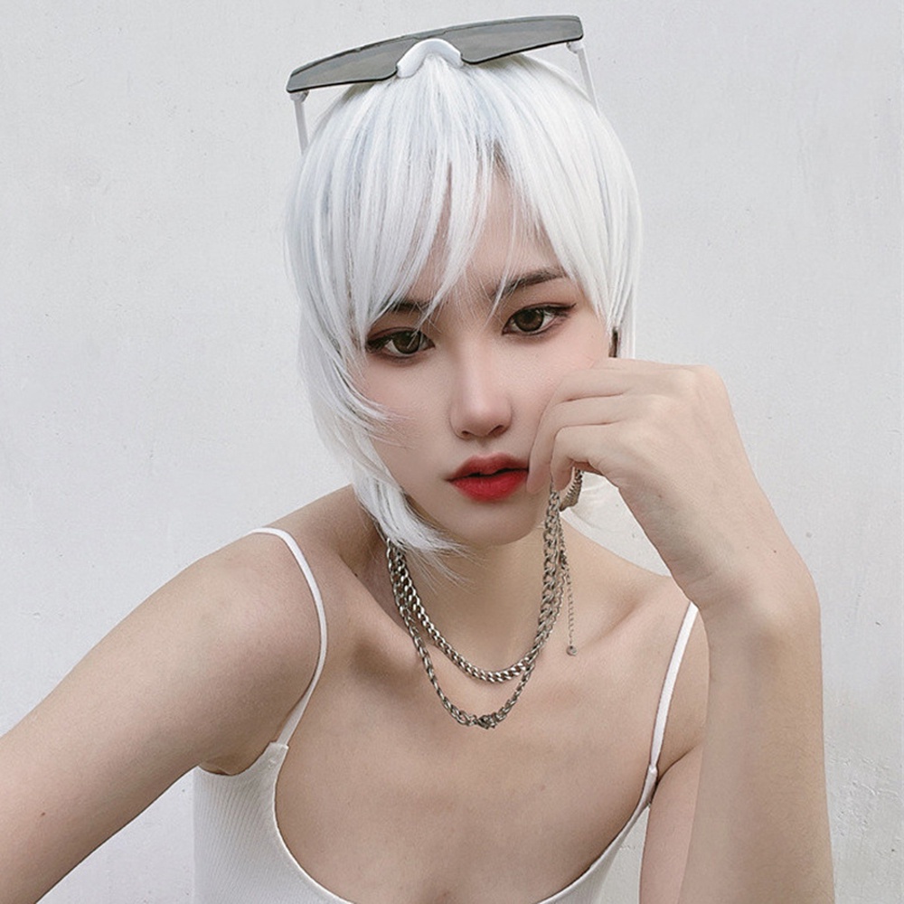 Woman man fashion Alami Sintetis Tampan Pendek Berbulu Cosplay Wig Mullet Kepala Wig