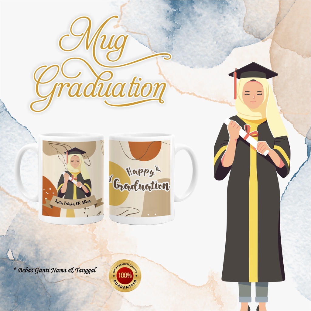 MUG GELAS WISUDA / GELAS CUSTOM UNTUK WISUDA - MERCHANDISE WISUDA - KADO WISUDA [[ Wajib Tambah Bubb