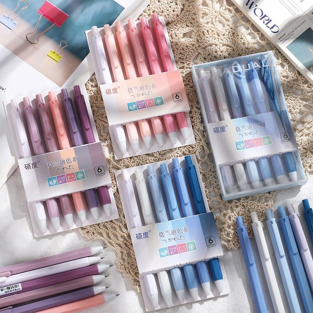Populer 6Pcs/Set Gel Pulpen Morandi Warna Kreatif Alat Tulis Dengan Klip ST Nib 0.5mm Alat Tulis Tinta Hitam Pena Tanda Tangan