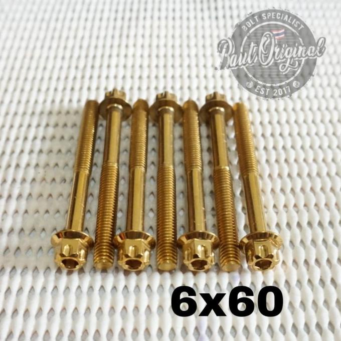 Baut probolt 6x60 gold new model drat 10 panjang 6cm Heng thailand sampoerna123 Juara