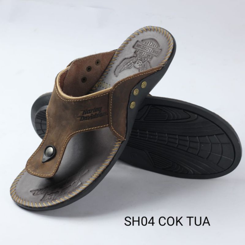 (COD) Sandal Kulit Harley Davidson / Sandal Full Kulit / Sendal Japit Kualitas