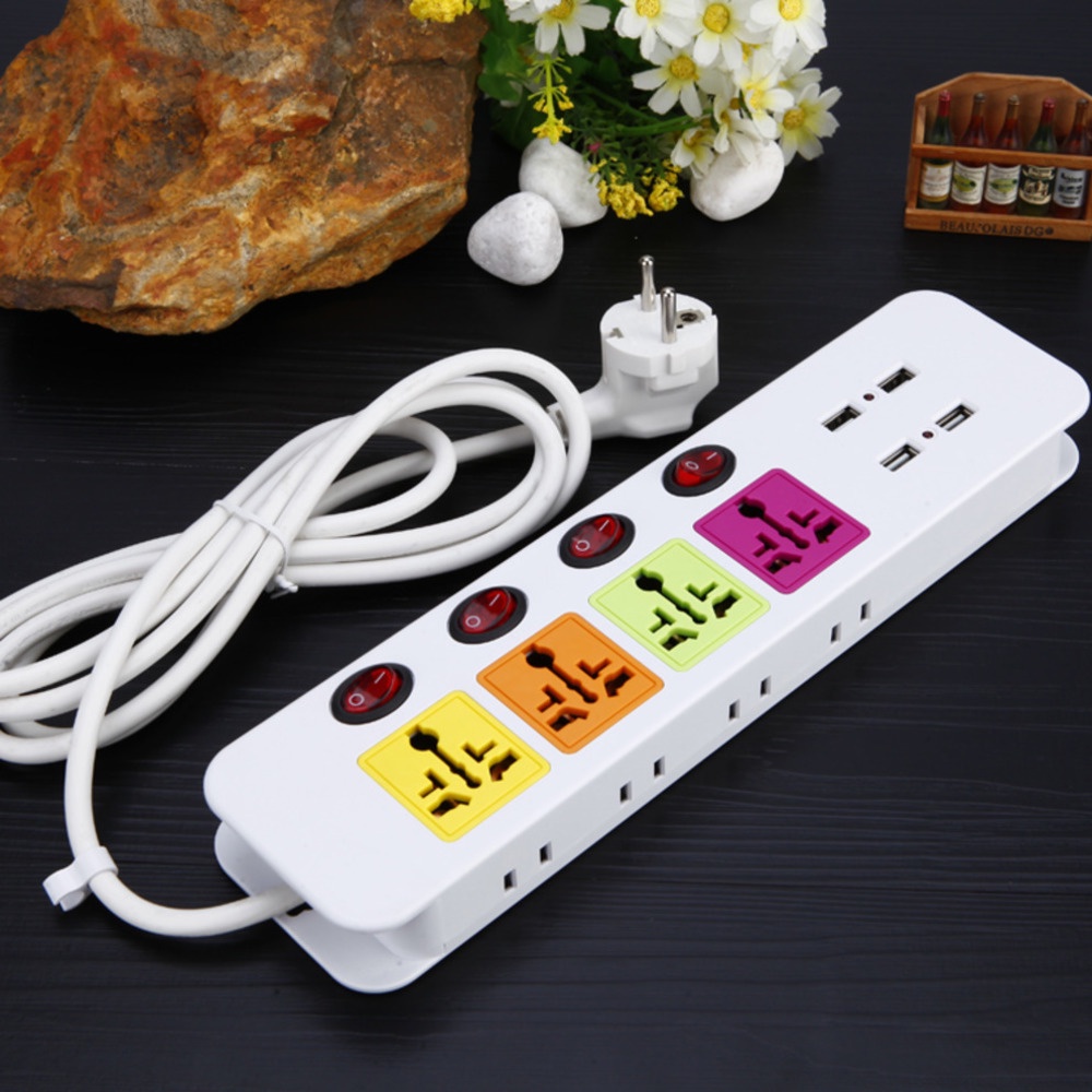 12port Fast Charging Fast Charger (4Port USB/4Port Universal Tiga - Port Jack Lubang/4Port Socket) Stop Kontak AC Ke USB Multifungsi
