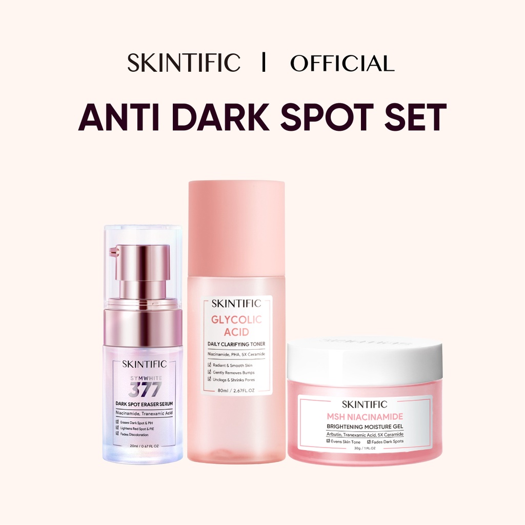 SKINTIFIC 3PCS Brightening Set Paket Skincare MSH Niacinamide
Moisturizer + Whitening Serum + Toner