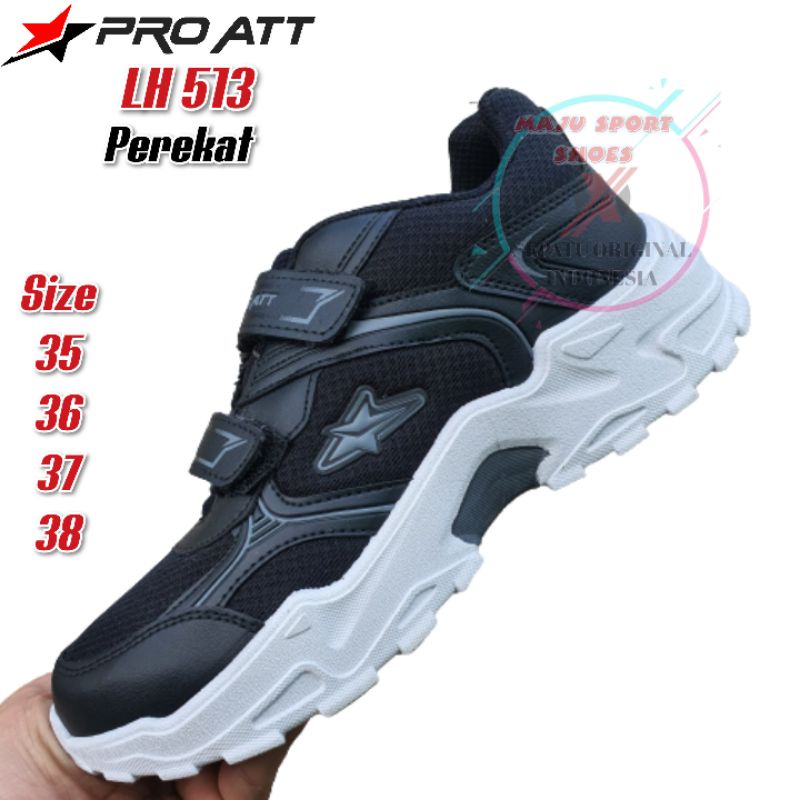 PRO ATT LH 513 V HITAM PUTIH PEREKAT - SEPATU SEKOLAH ANAK PRO ATT HITAM PUTIH TANGGUNG SD SMP