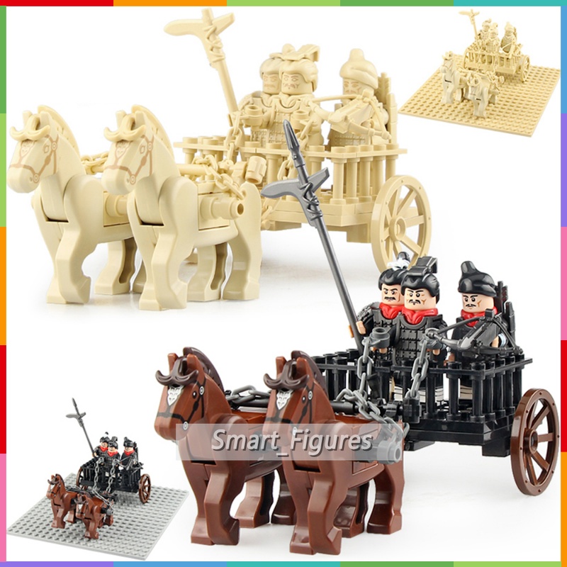 Blok Bangunan Partikel Kecil XP601-602 Qin Tentara Dinasti Terracotta Warriors Chariot Rakitan Mainan Hadiah