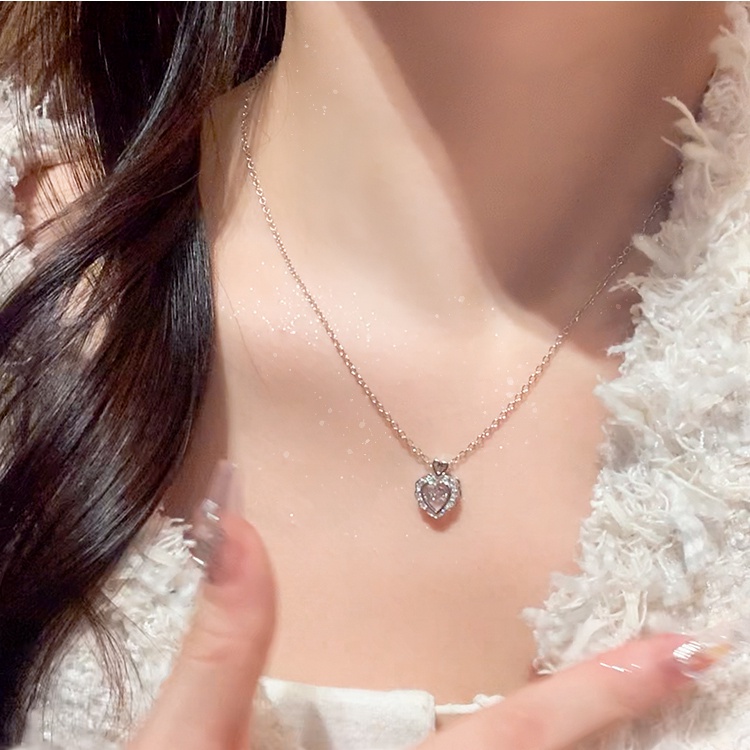 S925 Perak Detak Jantung Frekuensi Kalung Perempuan Elegan Jantung Merah Muda Zirkon Pulsatile Jantung Liontin Hadiah