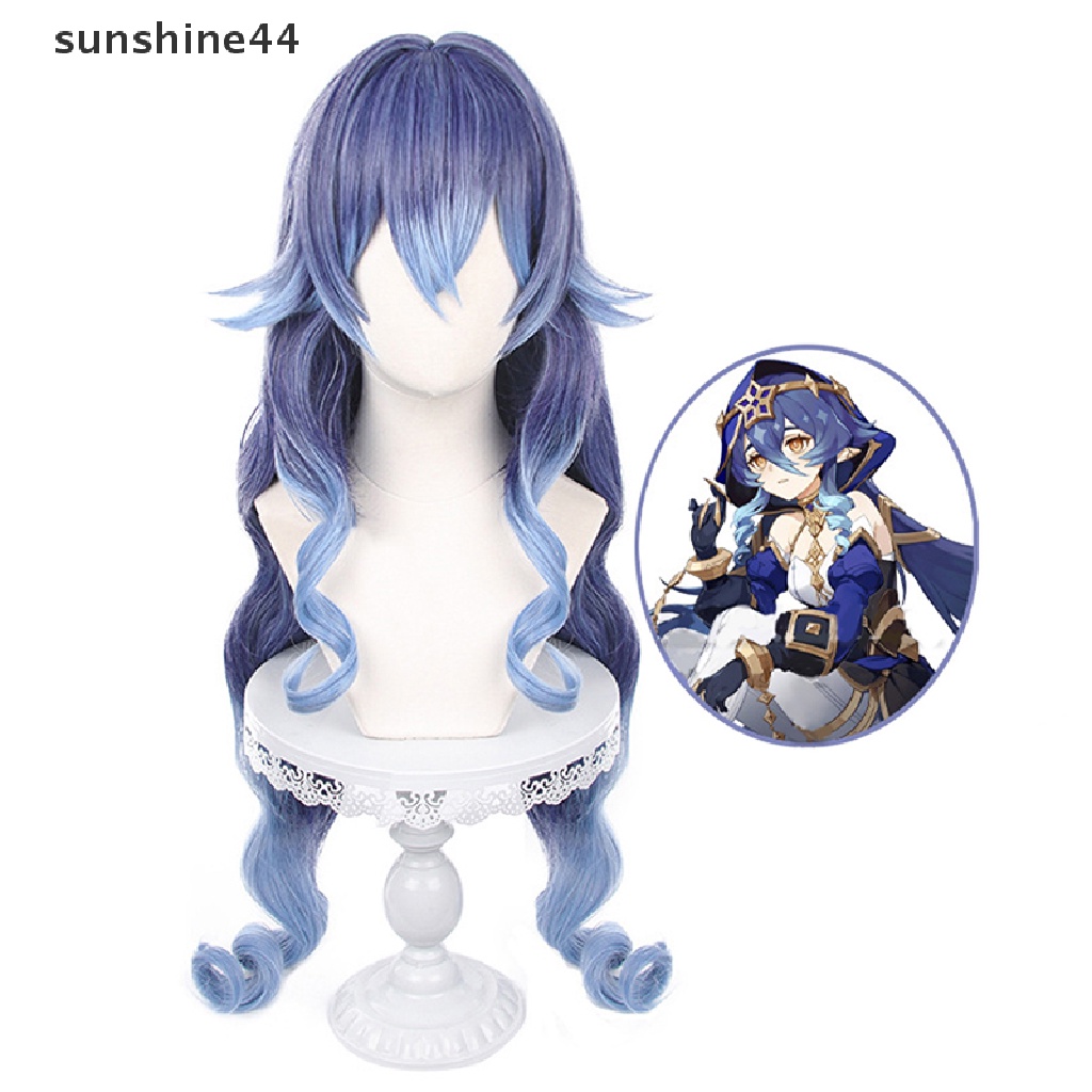 Sunshine Genshin Impact Layla Cosplay Wig Keriting Wig Gradien Biru Cosplay Tahan Panas.