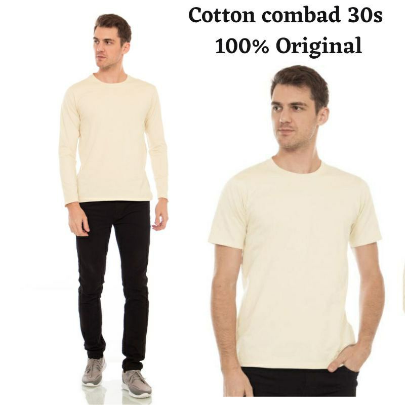 Kaos Polos Pria Lengan Panjang Cotton combed 30s Cream/Kaos Polos pria lengan panjang Kaos panjang p