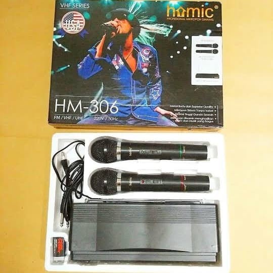 MICROPHONE WIRELESS DOUBLE HOMIC HM-306 MIC VHF SERIES MIC KARAOKE