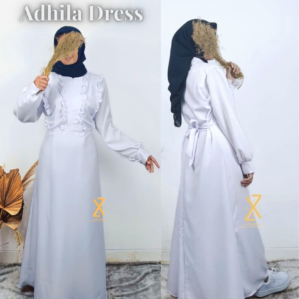 Adhila Maxy Dress-Gamis Putih Polos Wanita-Gamis Menyusui-Fashion Muslim Dress-Gamis Putih-Baju Wani