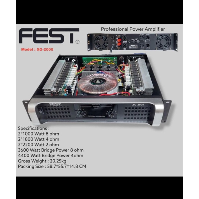 power amplifier fest xo2000 xo 2000 2CH garansi original