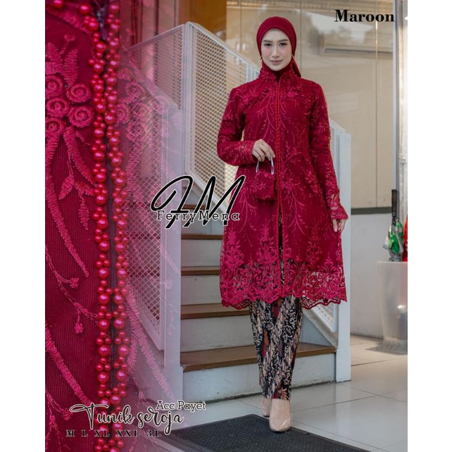 Setelan Kebaya Tunik Tulle Seroja Payet Kebaya Modern