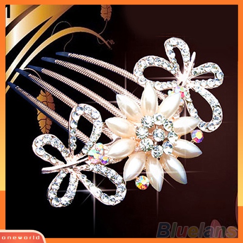 {oneworld} Pernikahan Pengantin Berlian Imitasi Mutiara Imitasi Jepit Rambut Bunga Merak Hair Clip Comb