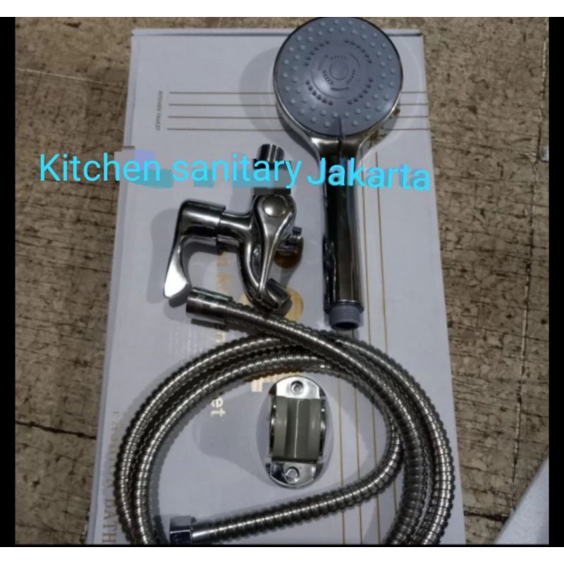 Paket hand shower plus kran cabang stainless / Set kran cabang + hand shower