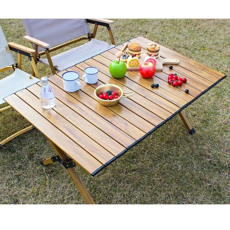 Meja Lipat Camping Outdoor Portabel Folding Table Aluminium Alloy Wood Style