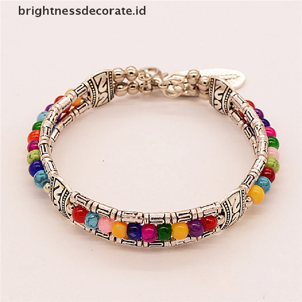 [Birth] Fashion Tibet Perak Bulu Bangle Wanita Gypsy Turquoise Vintage Bohemian Gelang [ID]