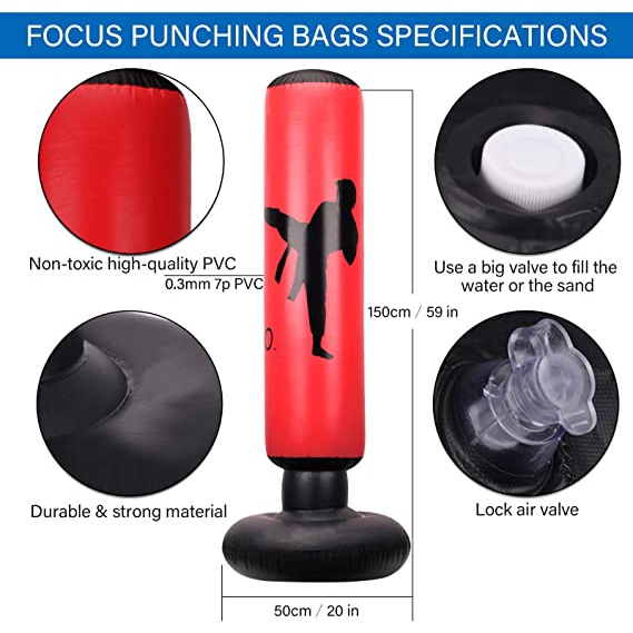 Tiang Samsak Tinju Berdiri Anak Dewasa Berkualitas Vertical Punching Bag MMA Muaythai Karate Stand Inflatable 1.6 m Free Repair Patch