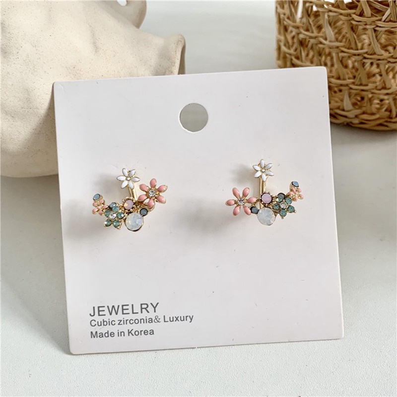 Korea Hot Fashion Perhiasan Segar Lucu Kait Drop Oil Flower Stud Earrings Anting Kristal Untuk Wanita