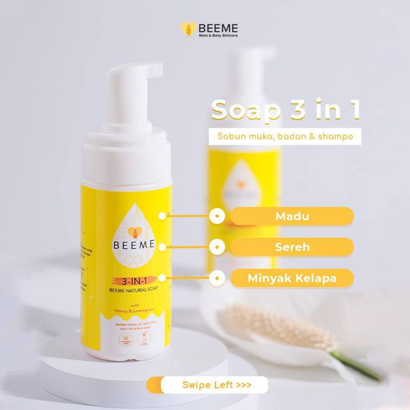 [ORIGINAL]  Beeme Natural Soap 3in1 aman untuk Mom & baby || Shampoo, face wash Beeme Padang || SunS