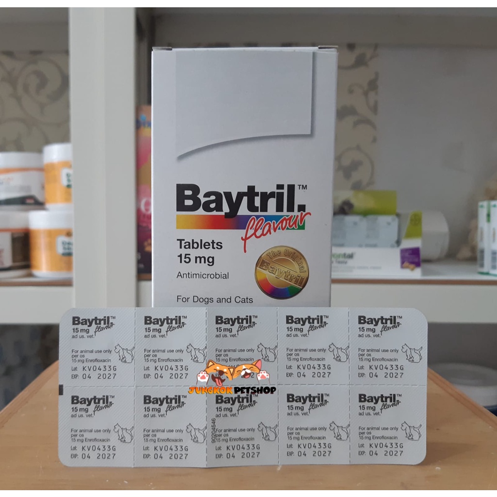 Baytril Tablet Antibiotik Kucing dan Anjing 15mg - Harga Pertablet