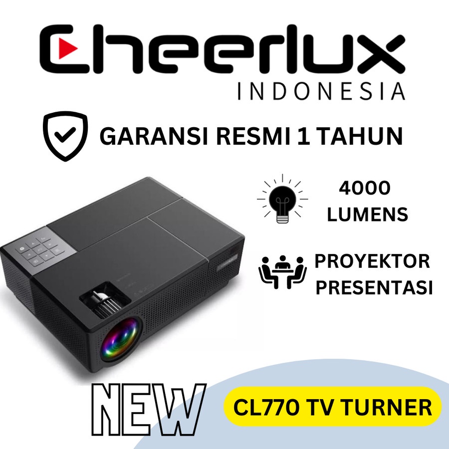 CHEERLUX INDONESIA | PROYEKTOR PRESENTASI CL770 WIFI 4000 LUMENS TANPA TV TUNER 1080P FULL HD
