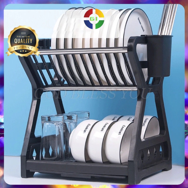 Rak Piring Gelas Pengering Drainer Kitchen Dish Rack 2 layer Black COD