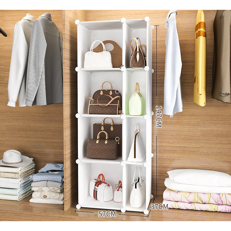 Lemari Plastik Serbaguna Putih 8 Pintu Rak Penyimpanan Tas Rak Baju Rak Buku Lemari Pakaian Portable