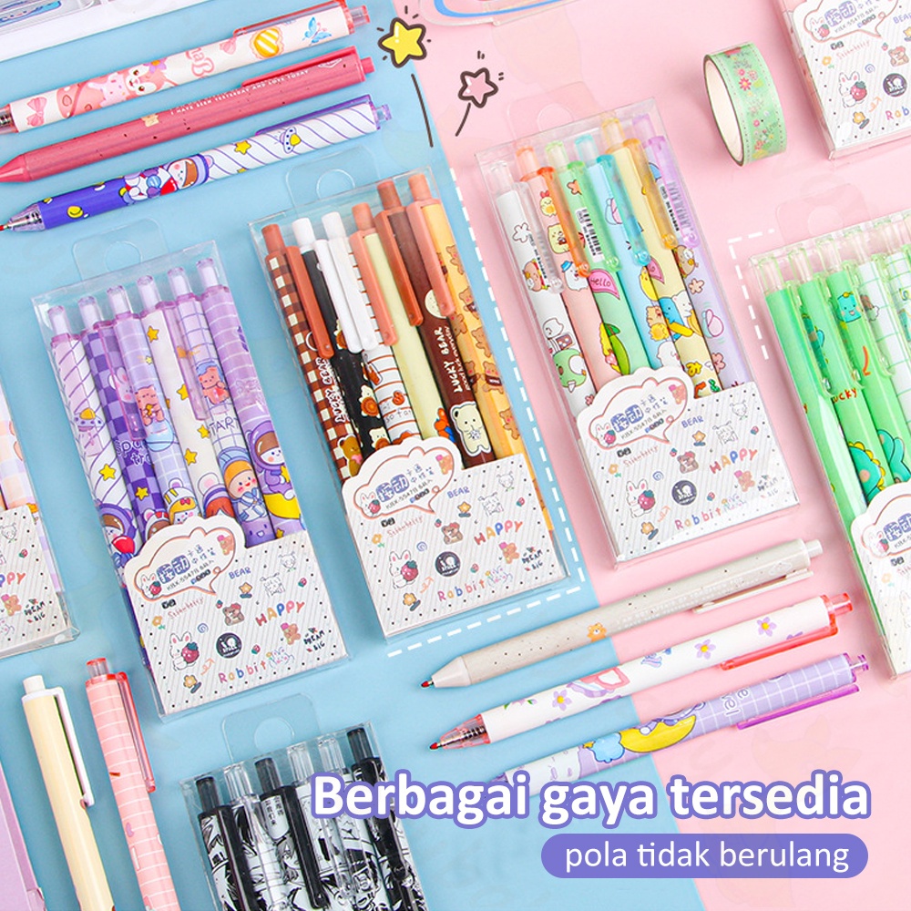 Ivorybaby 6pcs Pulpen gel mekanik 0.5mm Ballpoint gel mekanik import Pulpen aesthetic